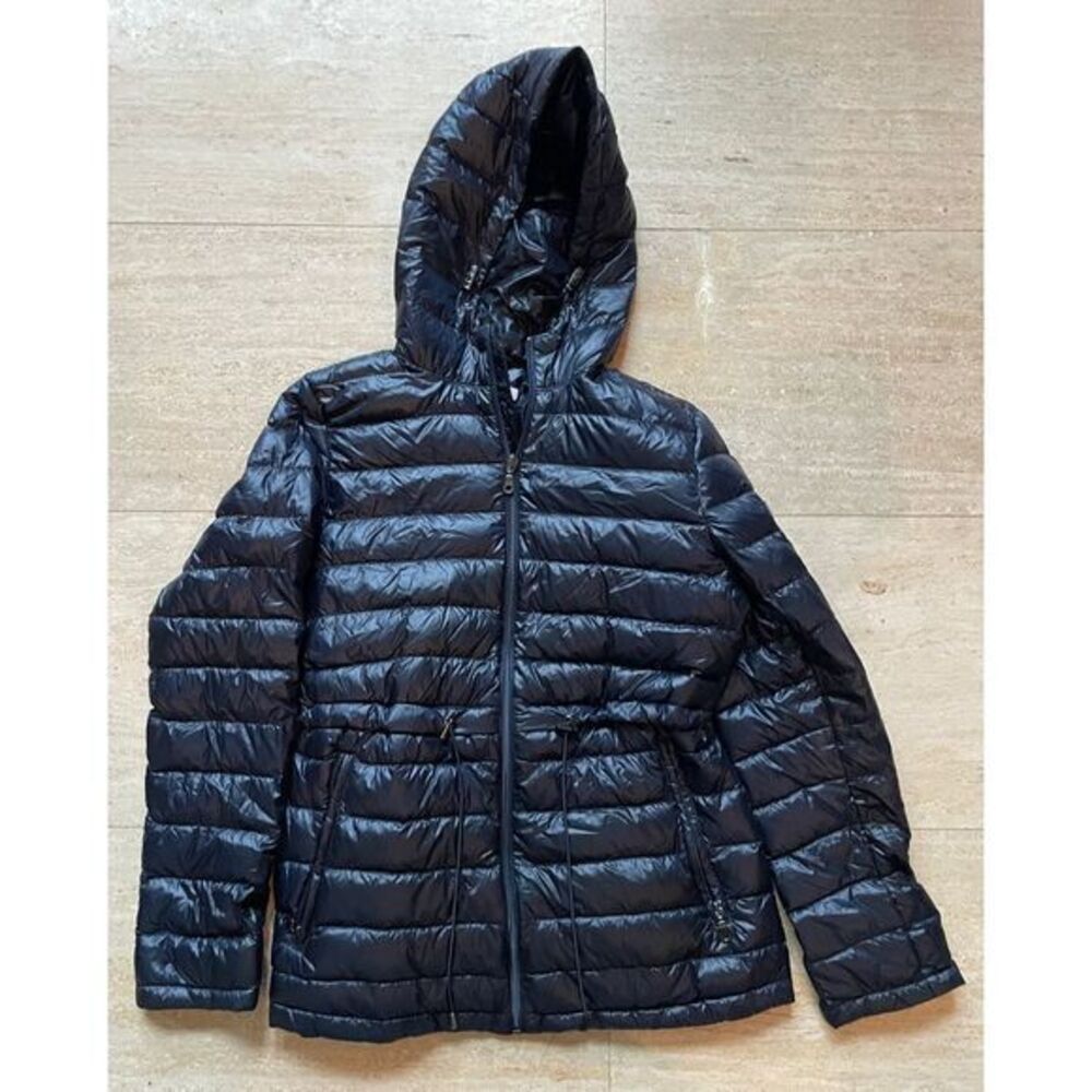 DKNY Black Packable Quilted Puffer Jacket Hooded‎ Lightweight Winter Coat Size S